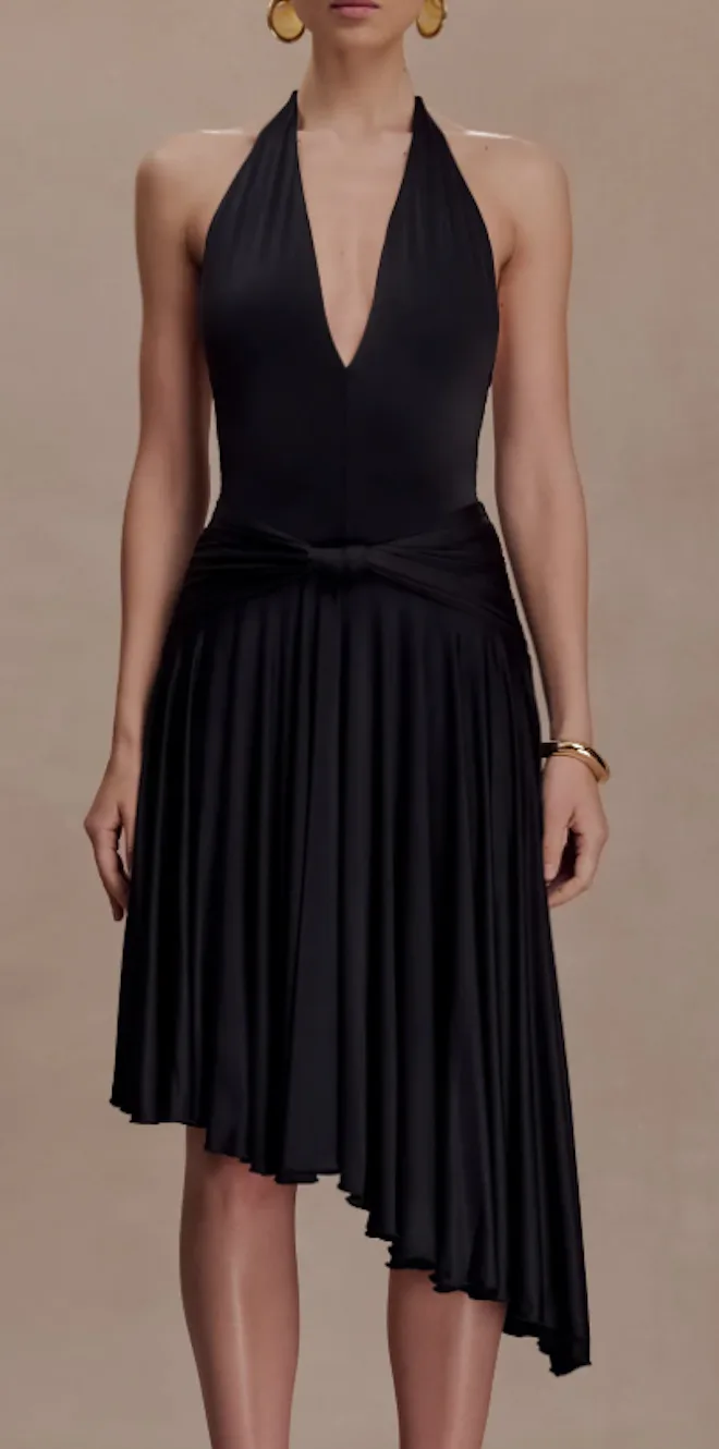 Zelda Asymmetric Slinky Midi Dress