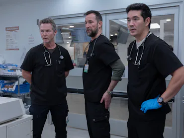 Shawn Hatosy, Noah Wyle, and Ken Kirby on The Pitt. Photo via HBO Max