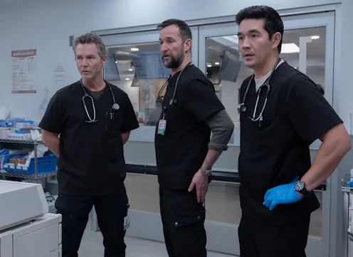 Shawn Hatosy, Noah Wyle, and Ken Kirby on The Pitt. Photo via HBO Max