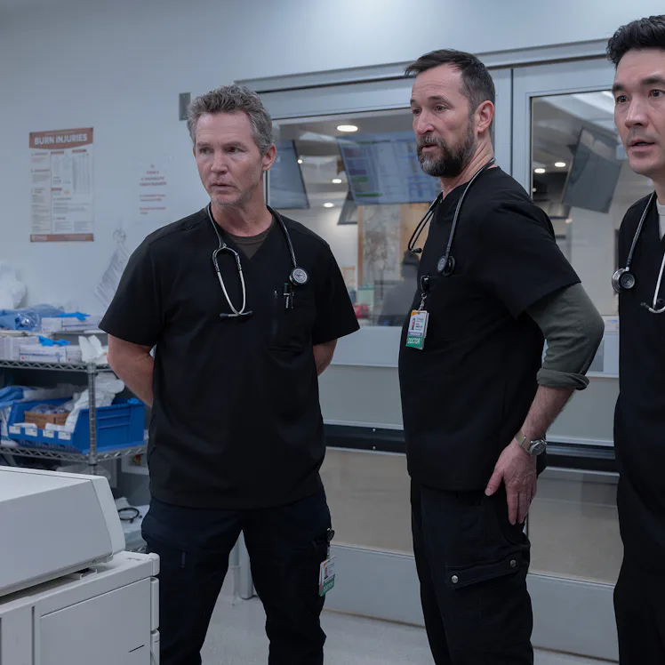 Shawn Hatosy, Noah Wyle, and Ken Kirby on The Pitt. Photo via HBO Max