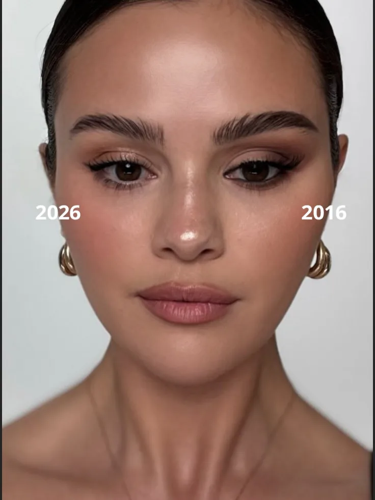 selena gomez in 2016-era full glam versus a clean girl makeup look