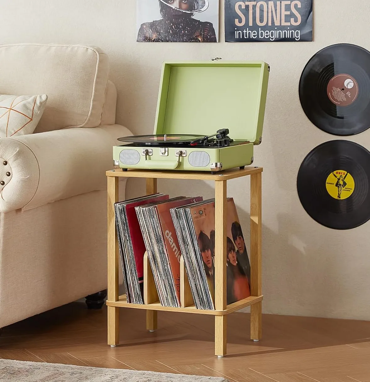 LELELINKY 2-Tier Bamboo Record Player Stand