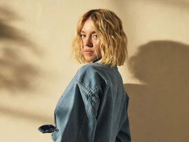 Sydney Sweeney wearing a summer Canadian tuxedo from American Eagle.