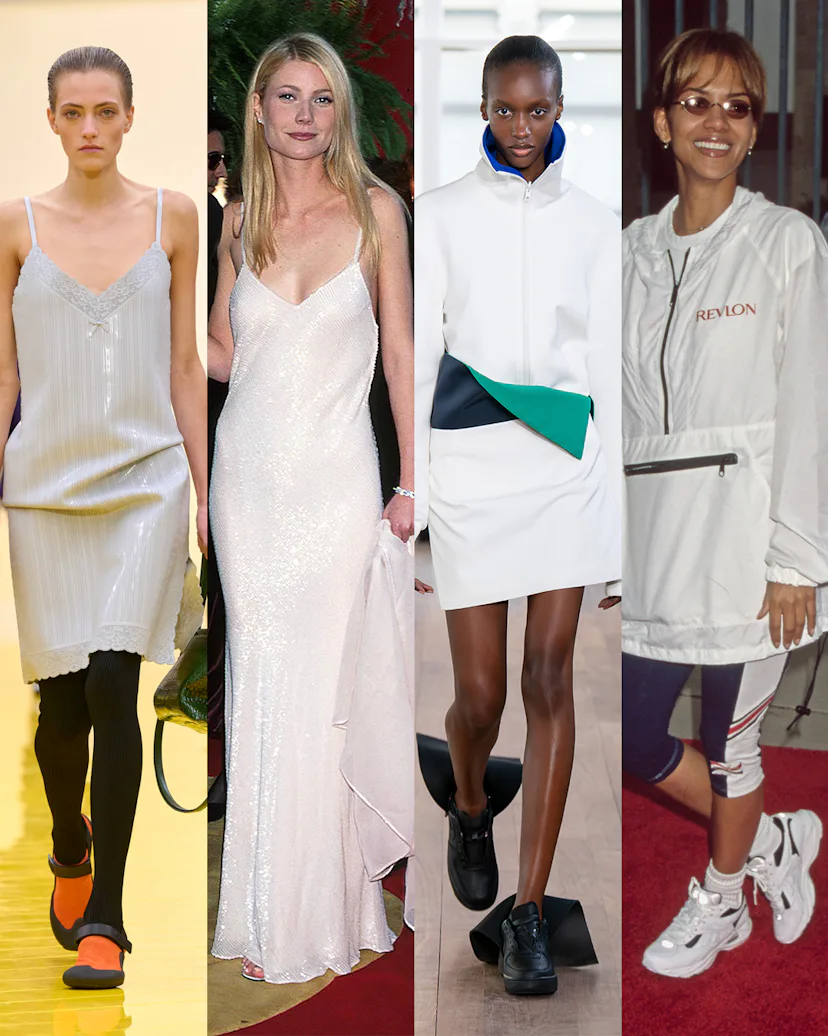 From left: a look from Loewe fall 2026, courtesy of Loewe; Gwyneth Paltrow, Getty Images, a look fro...
