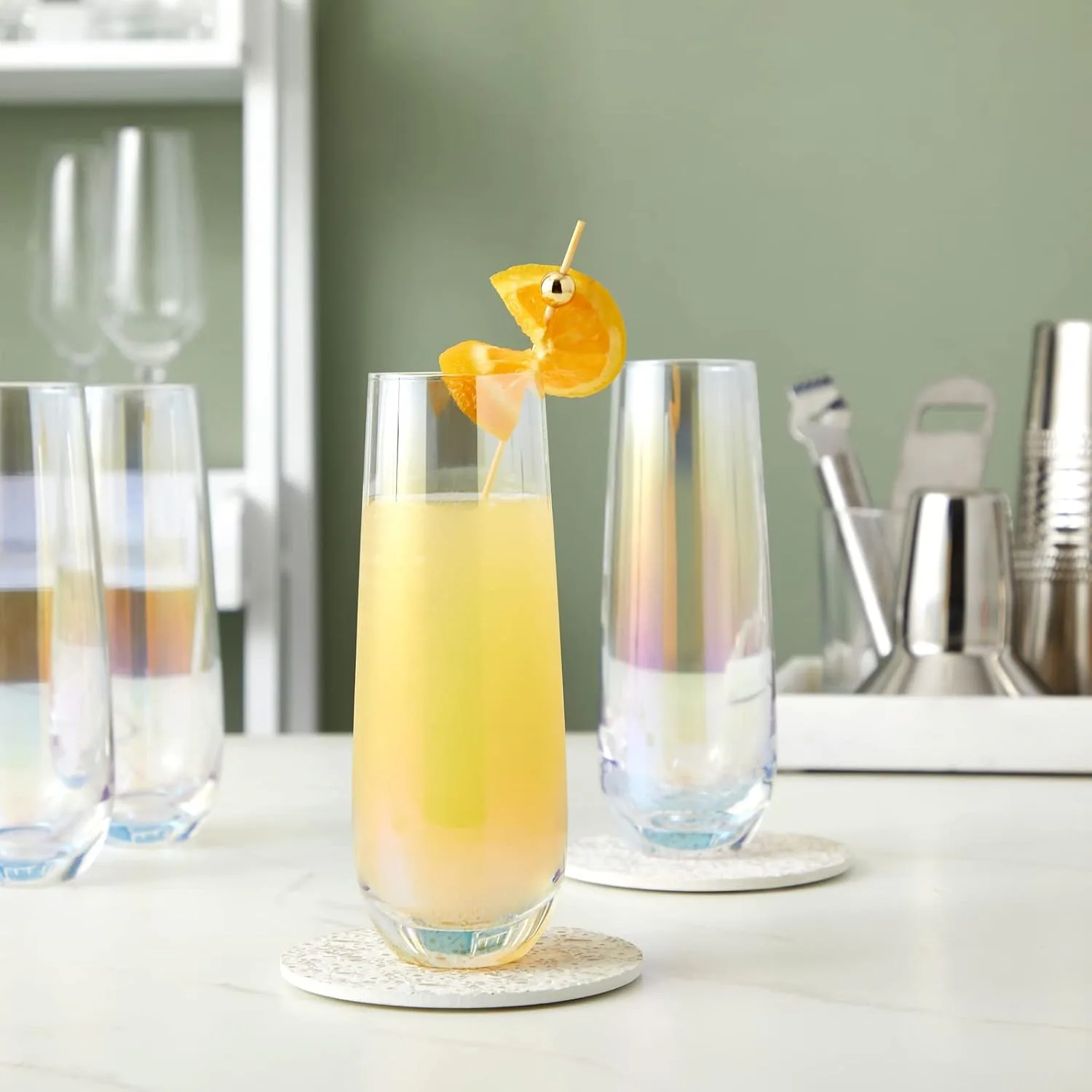 Sparkle and Bash Iridescent Stemless Champagne Flutes (4-Pack)