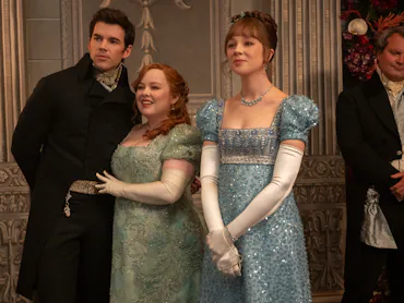 Colin, Penelope, and Eloise on Bridgerton. Photo via Netflix