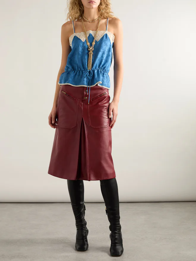 Lace-Trimmed Silk-Jacquard Camisole