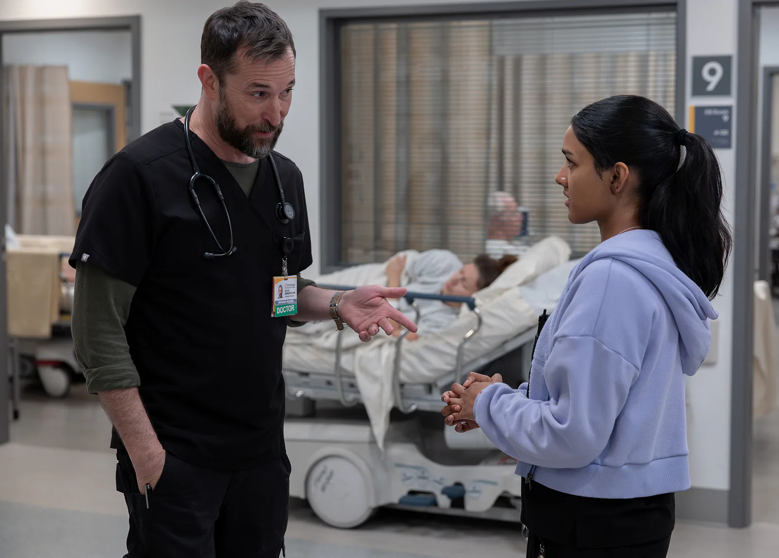 Noah Wyle and Shabana Azeez in The Pitt. Photo via HBO Max