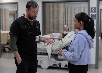 Noah Wyle and Shabana Azeez in The Pitt. Photo via HBO Max