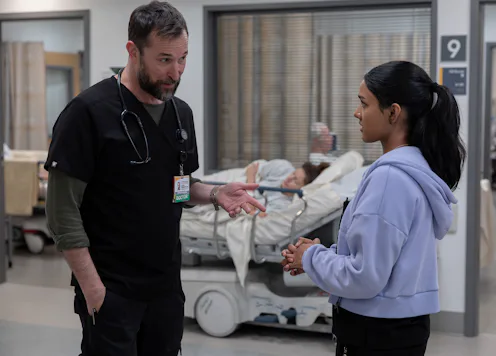 Noah Wyle and Shabana Azeez in The Pitt. Photo via HBO Max