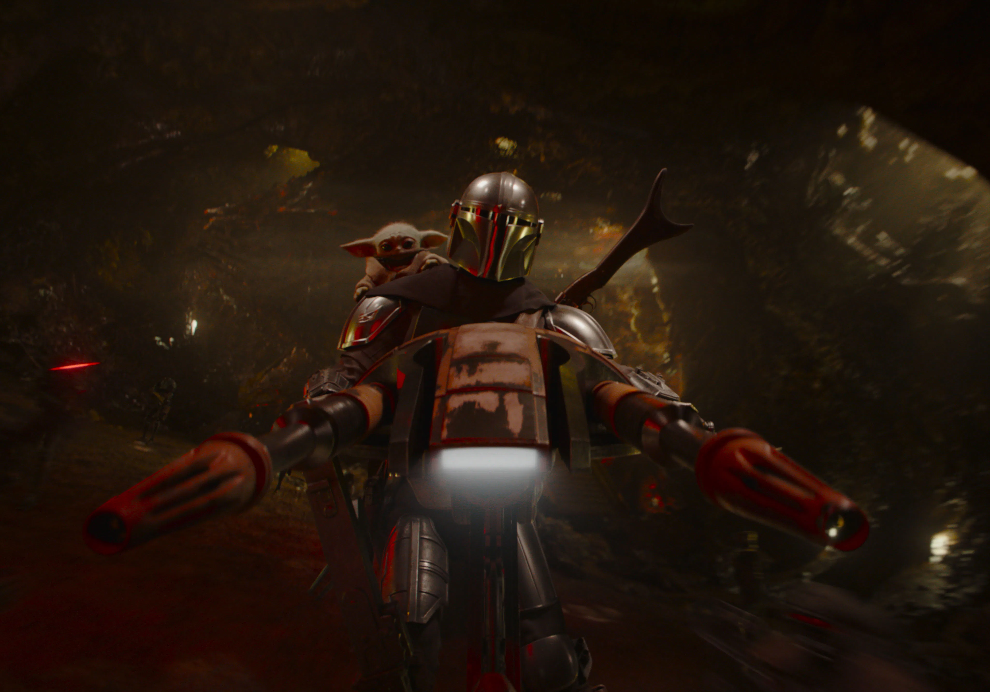 Grogu and Din Djarin (Pedro Pascal) in The Mandalorian and Grogu