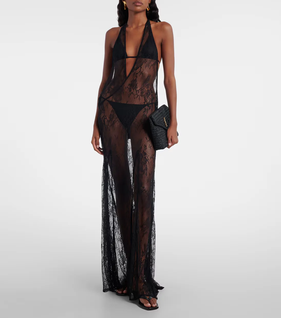 Sheer Open-Back Lace Maxi Dress