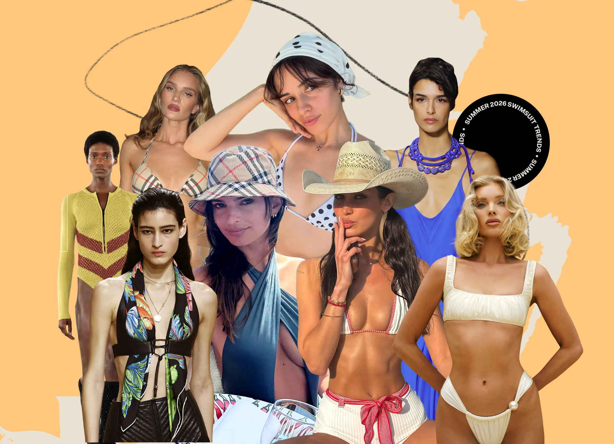 Celebs showcasing 2026 top 8 swimsuit trends.