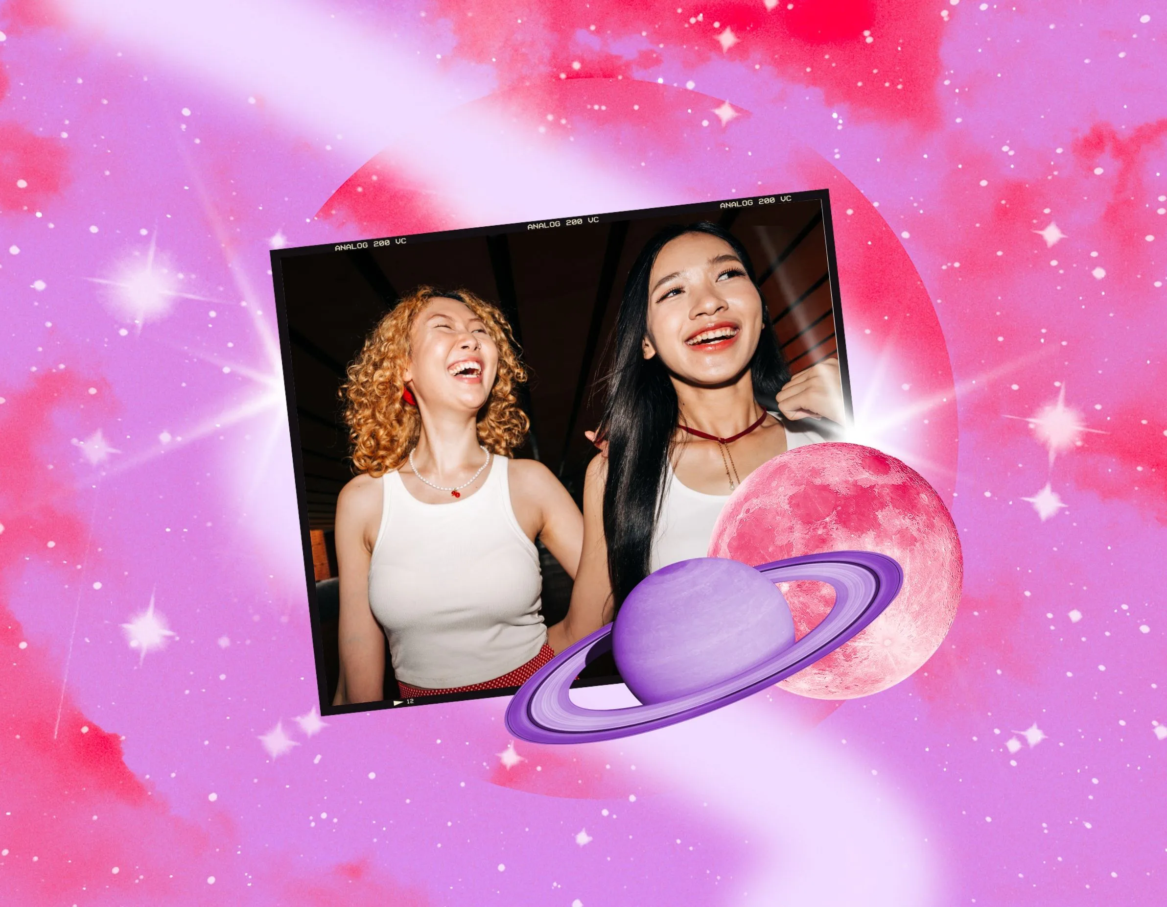 Two besties laughing after reading their May 2026 horoscope.