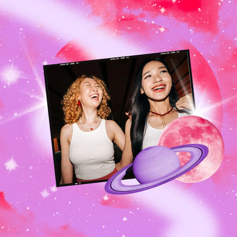 Two besties laughing after reading their May 2026 horoscope.