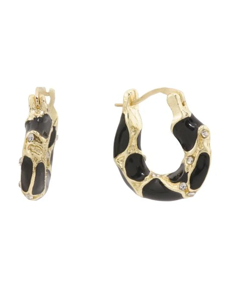 Nolan Gold Plated Black Enamel Earrings