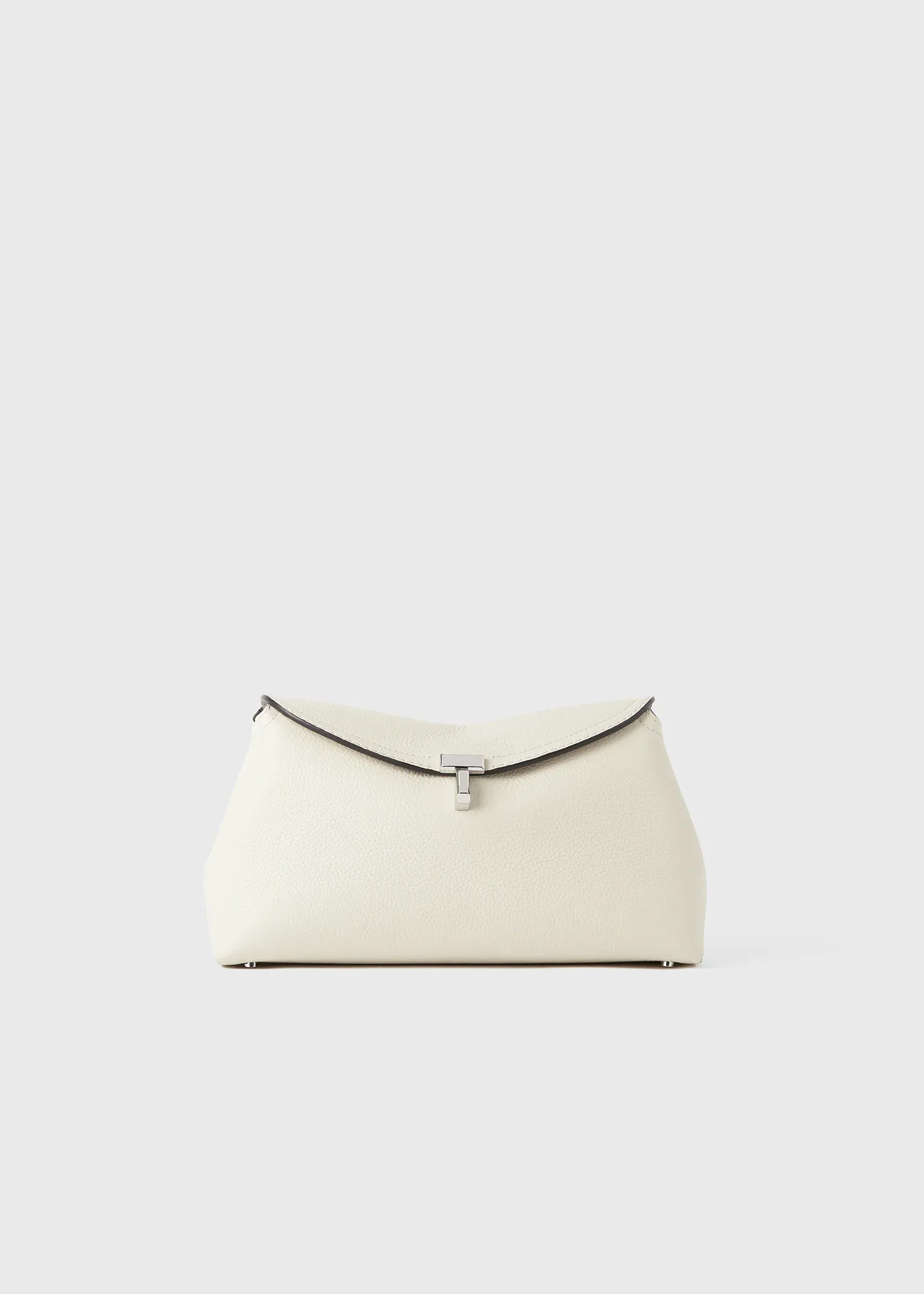 T-Lock Grained-Leather Clutch Milk