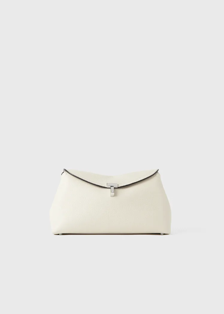 T-Lock Grained-Leather Clutch Milk