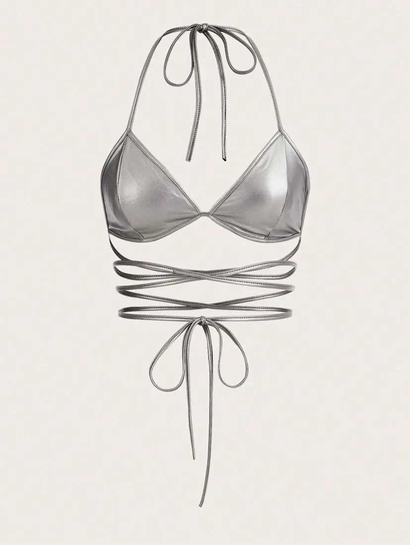 Metallic Wraparound Bikini Top
