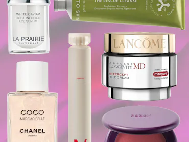 a collage of new beauty products from gucci and lancome and more that launched this month