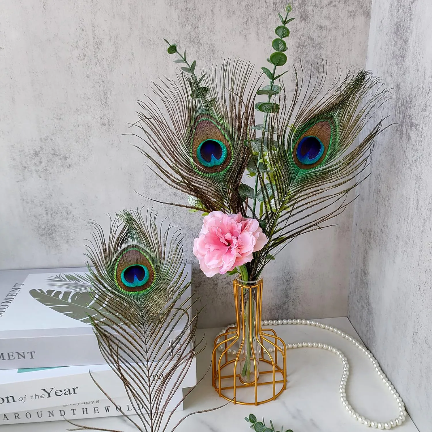 THARAHT Peacock Feather Stems (12 Pieces)