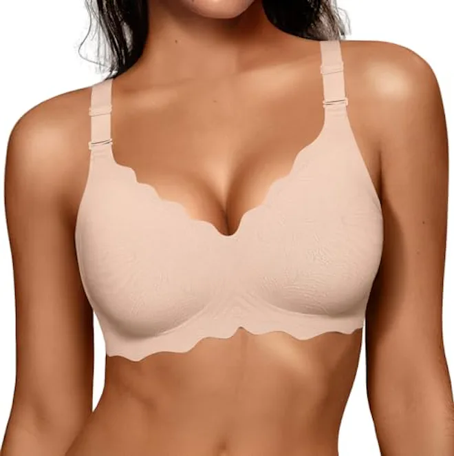 OEAK Women Jelly Bras No Underwire Scalloped Push Up Buttery Soft Tshirt Bra Seamless Full Coverage ...