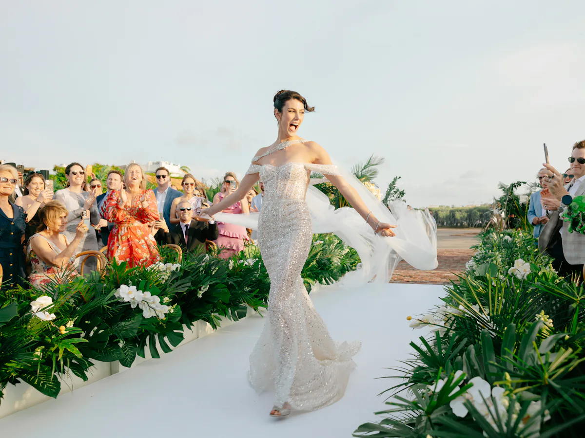 wedding dress falls off walking down aisle Bride's Dad's Pants Fall Down While Walking Her Down the Aisle