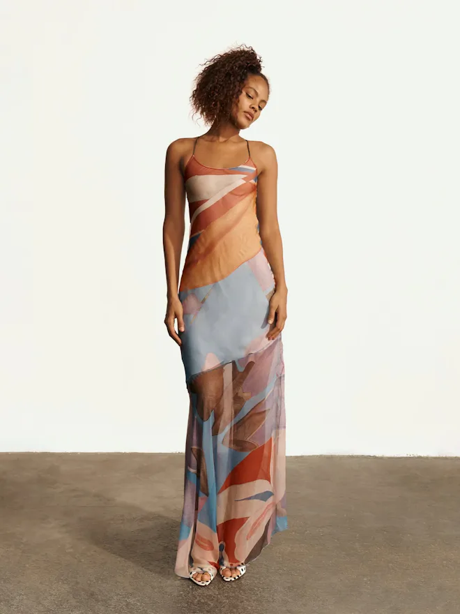 Palenque Flores Silk Long Dress