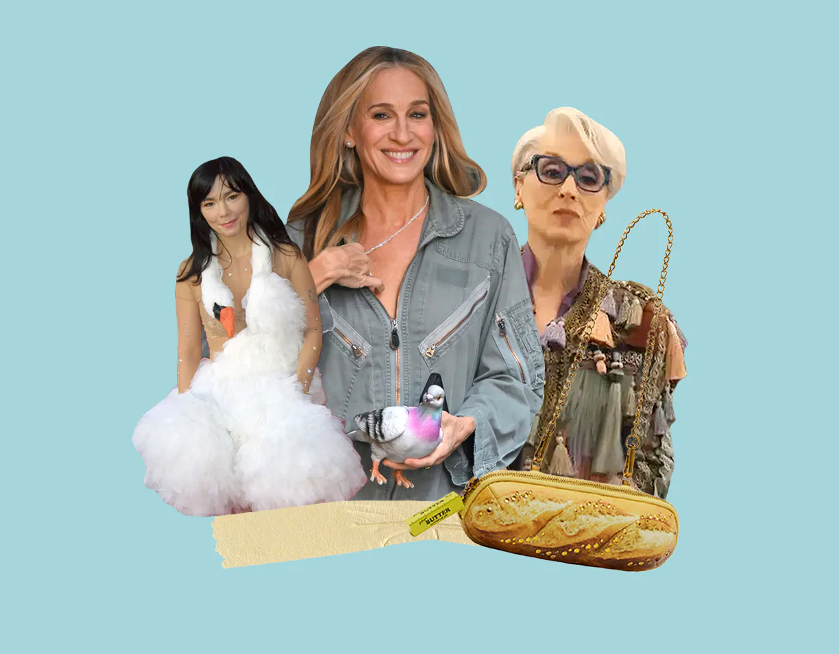Björk’s swan dress, Carrie Bradshaw’s pigeon clutch on ‘And Just Like That’, Miranda Priestly’s tass...