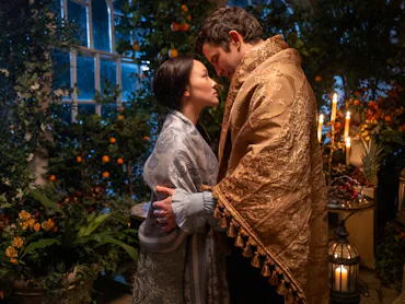 Sophie and Benedict in Bridgerton. Photo via Netflix