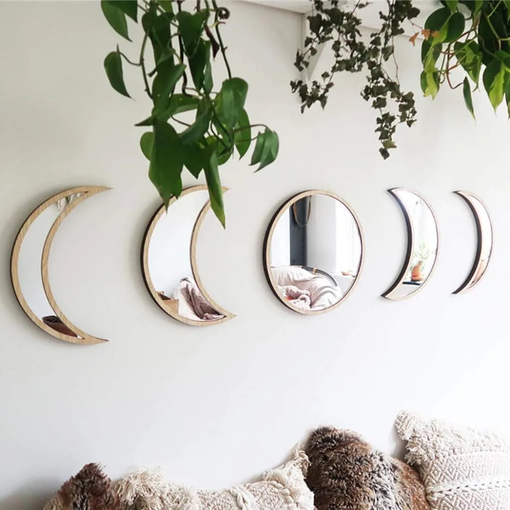 Keweis Wooden Moon Phase Mirrors (5 Pieces)