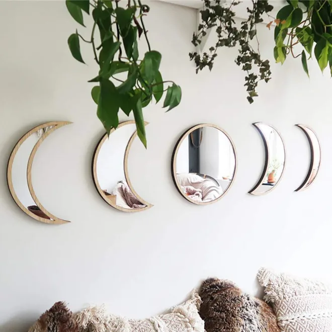 Keweis Wooden Moon Phase Mirrors (5 Pieces)