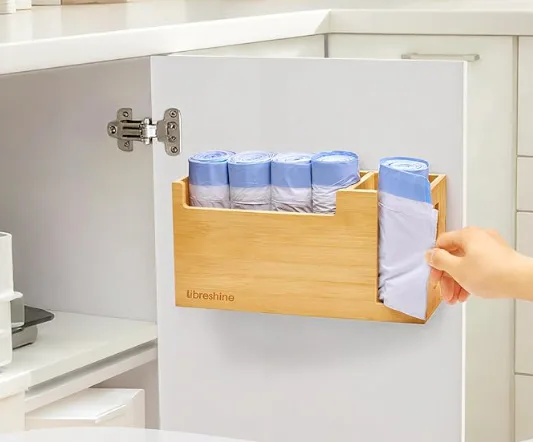 Libreshine Bamboo Trash Bag Dispenser & Holder 