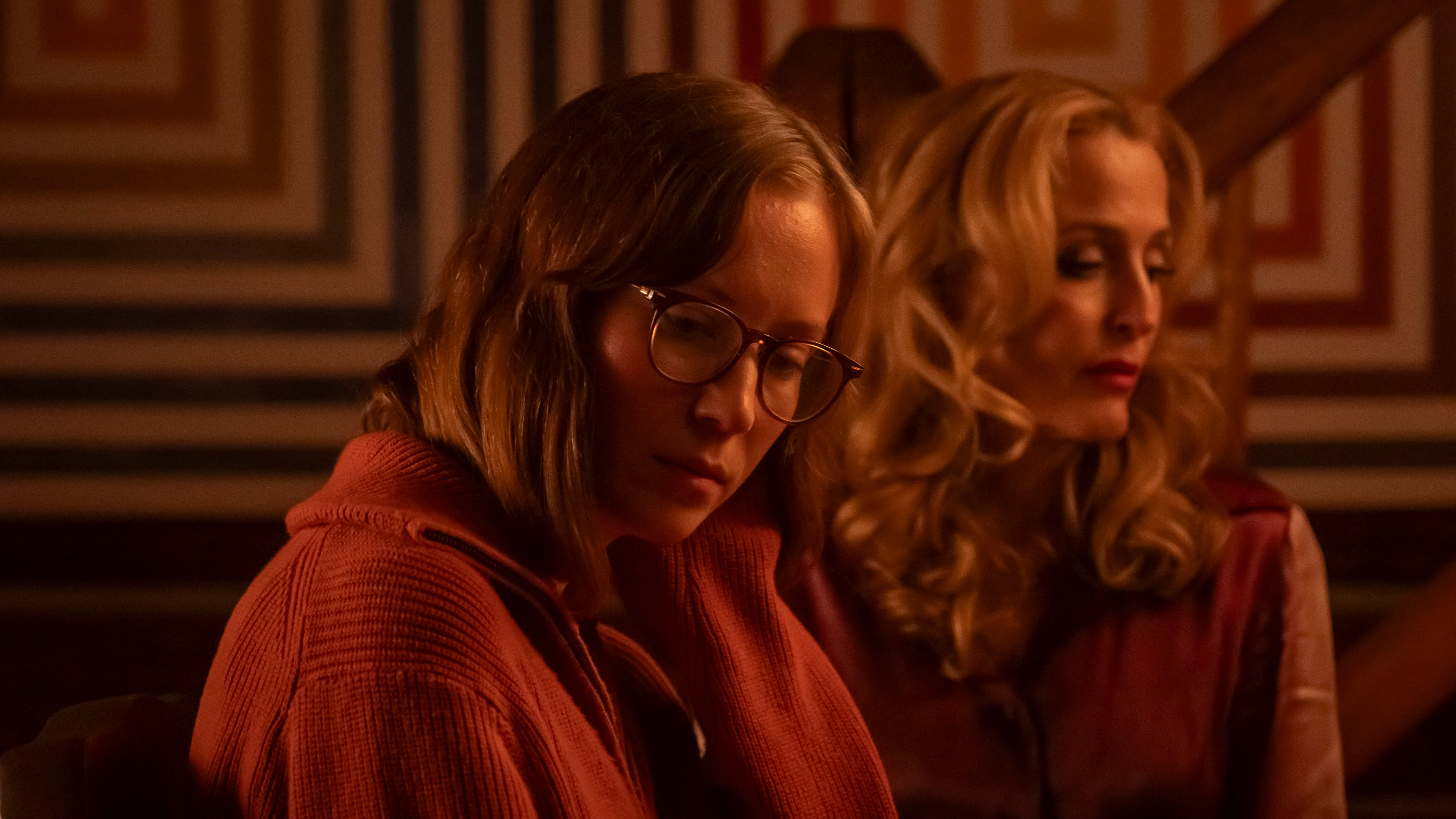 Hannah Einbinder and Gillian Anderson in Teenage Sex and Death at Camp Miasma
