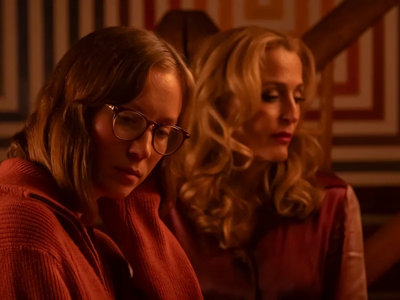 Hannah Einbinder and Gillian Anderson in Teenage Sex and Death at Camp Miasma
