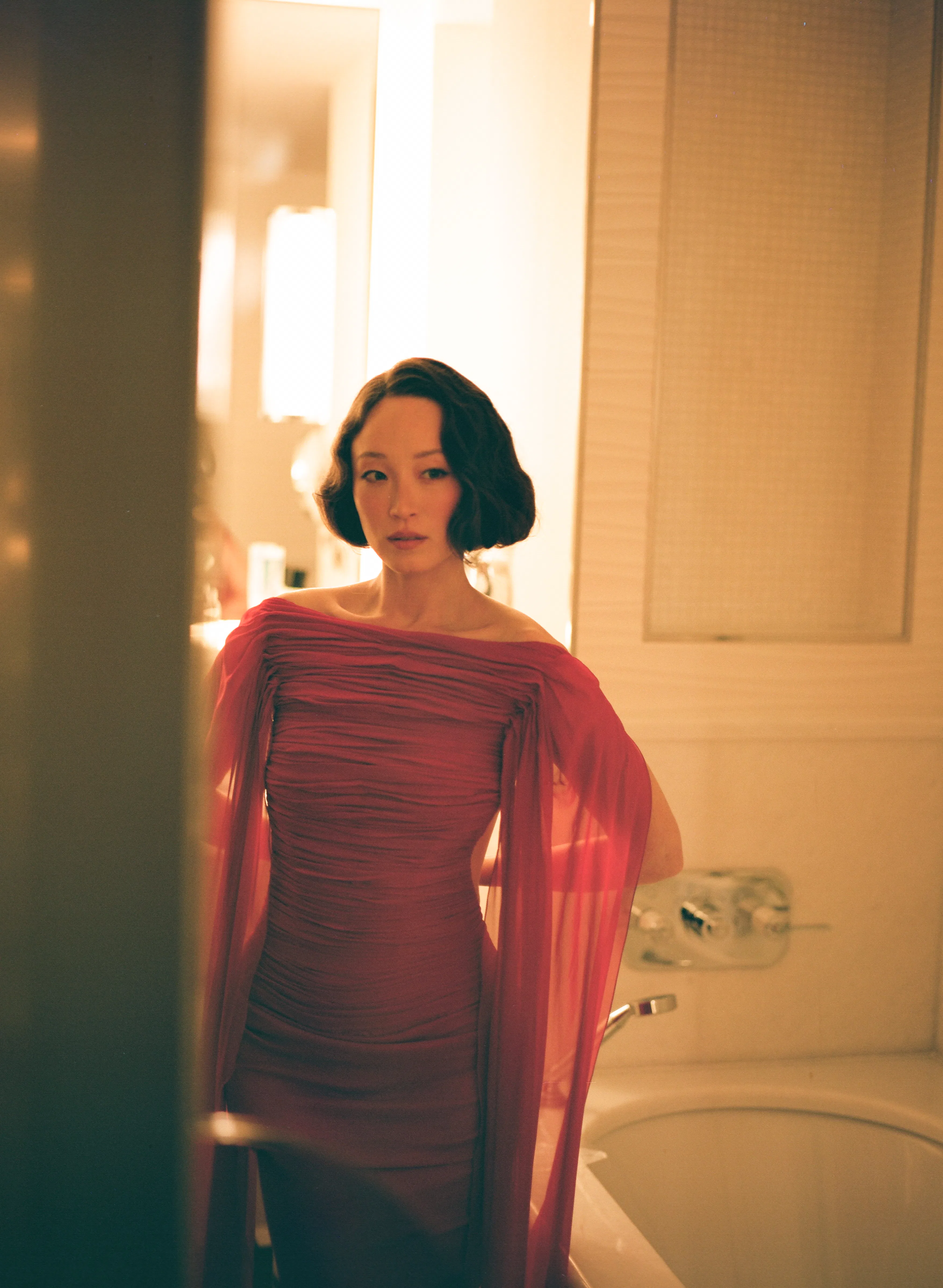 Havana Rose Liu in red balenciaga dress