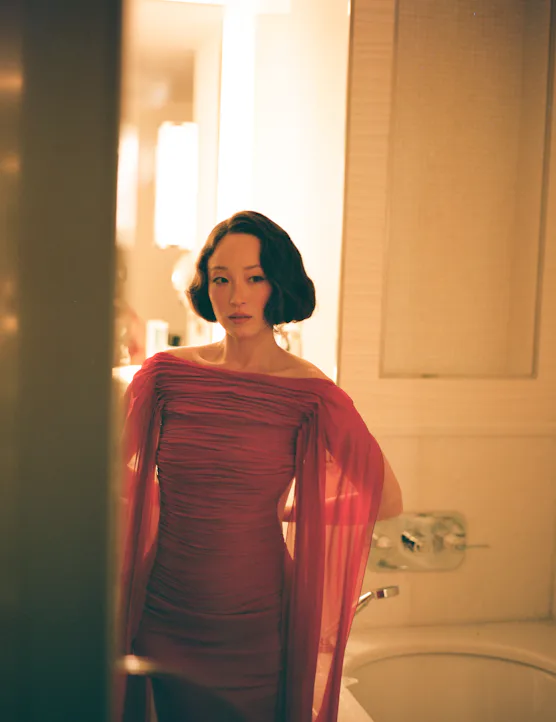 Havana Rose Liu in red balenciaga dress