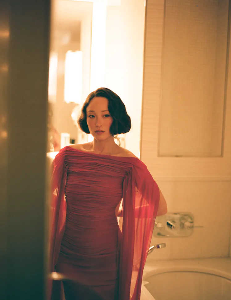 Havana Rose Liu in red balenciaga dress