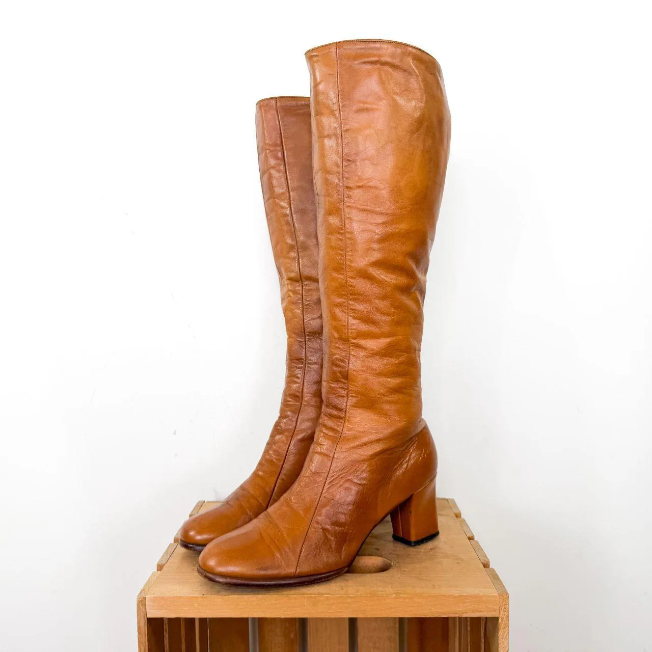 Vintage 60s-70s Butterscotch Leather Knee High Gogo Boots