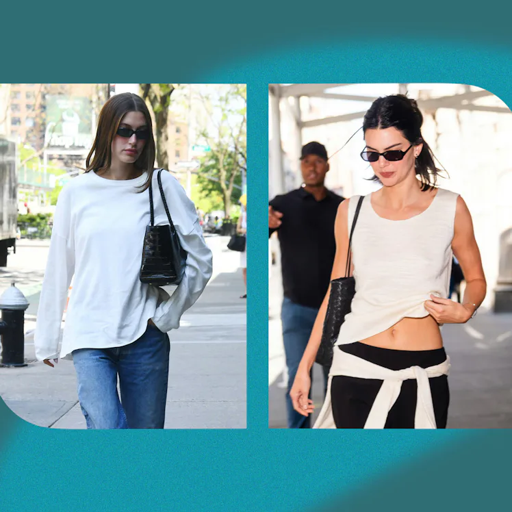 Hailey Bieber and Kendall Jenner wearing flip-flops.