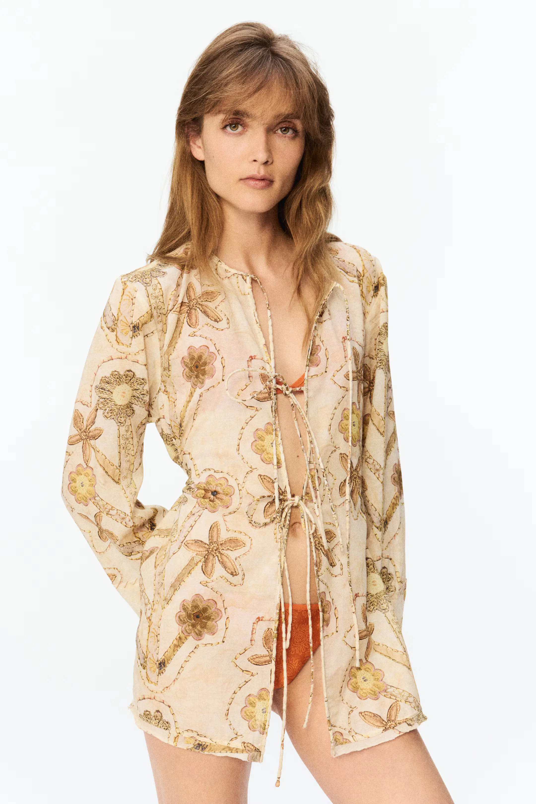 Floral-Print Tie-Front Blouse