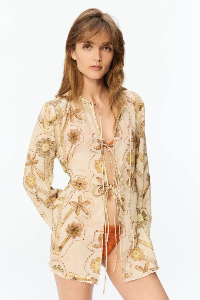 Floral-Print Tie-Front Blouse