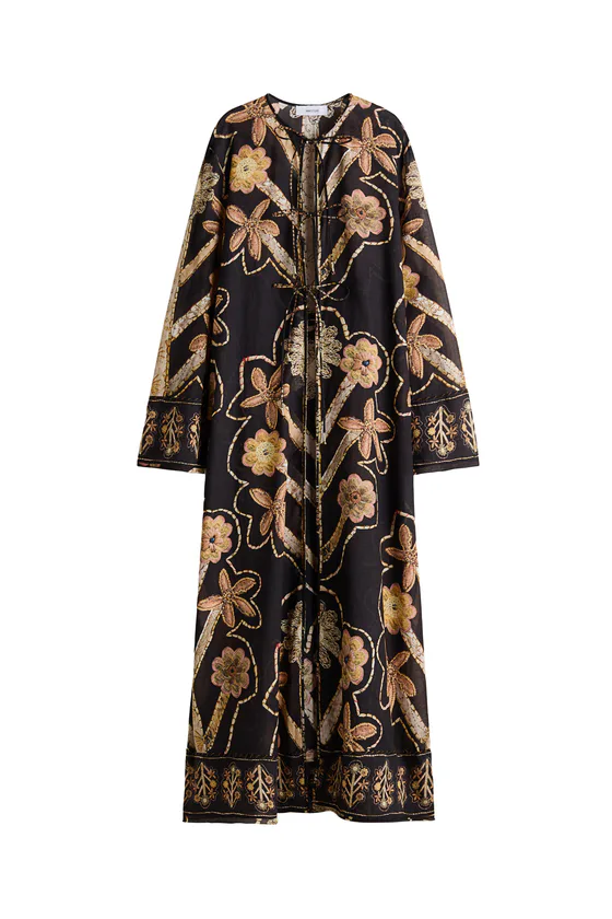 Floral-Print Tie-Detail Kaftan Dress