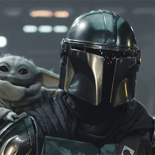 Grogu and Din Djarin (Pedro Pascal) in The Mandalorian and Grogu