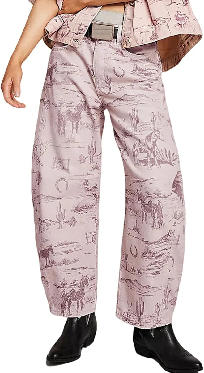 loveimgs Western Print Barrel Jeans