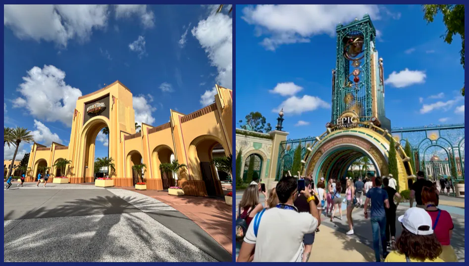 The author's iphone photos of the Universal Studios and Epic Universe entrances.