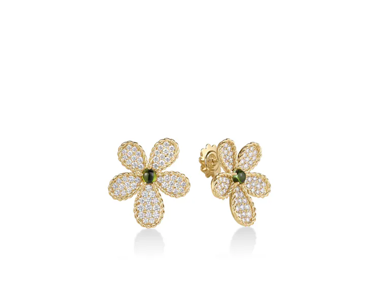JASMINE PAVÉ DIAMOND AND GREEN TOURMALINE FLOWER STUD EARRINGS