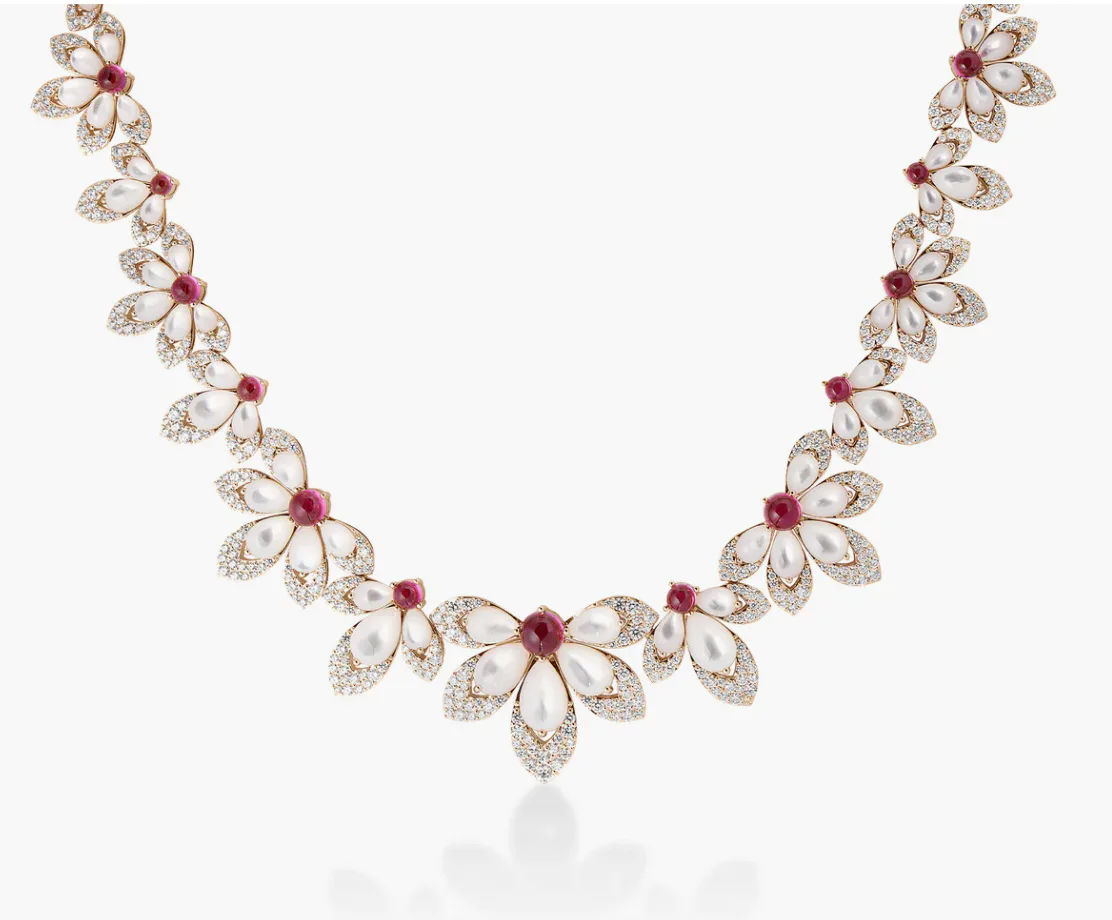 TIARE' DIAMOND, RUBELLITE, AND MOTHER OF PEARL COLLAR NECKLACE