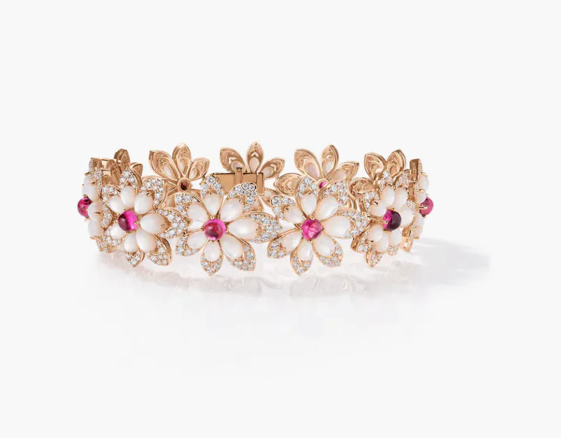 TIARE' DIAMOND, RUBELLITE, AND MOTHER OF PEARL FLOWER BRACELET