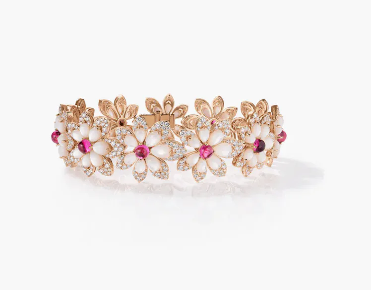 TIARE' DIAMOND, RUBELLITE, AND MOTHER OF PEARL FLOWER BRACELET